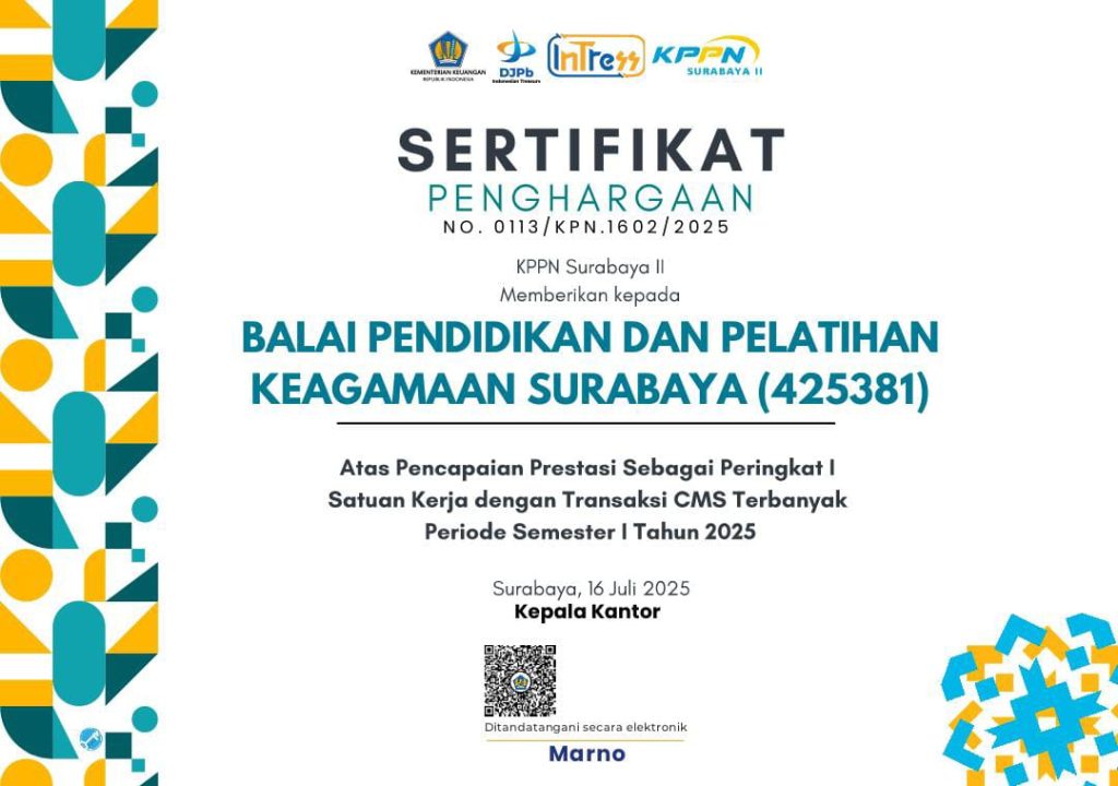 BDK Surabaya Raih Penghargaan Transaksi CMS Terbanyak Semester I 2025