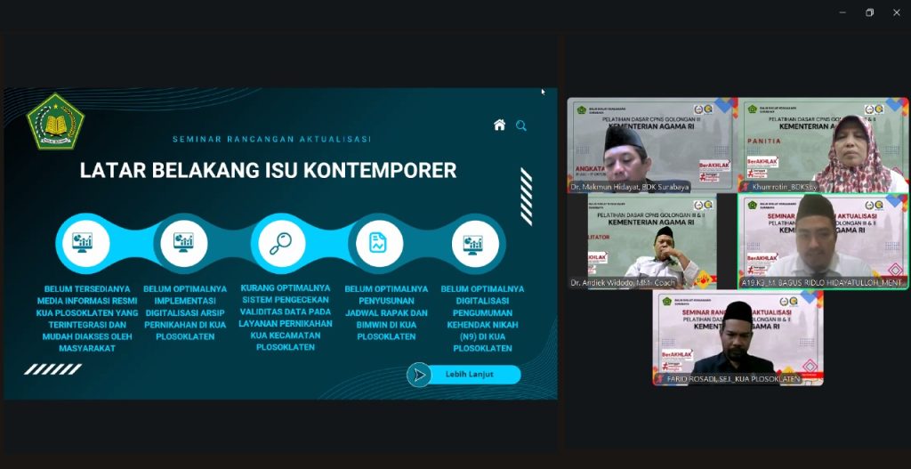BDK Surabaya Gelar Seminar Rancangan Aktualisasi Latsar CPNS Kemenag RI Gelombang VI
